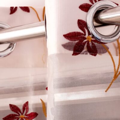 Elegant Maroon & Golden Sheer Tissue Curtains with Embroidery – Pack of 2