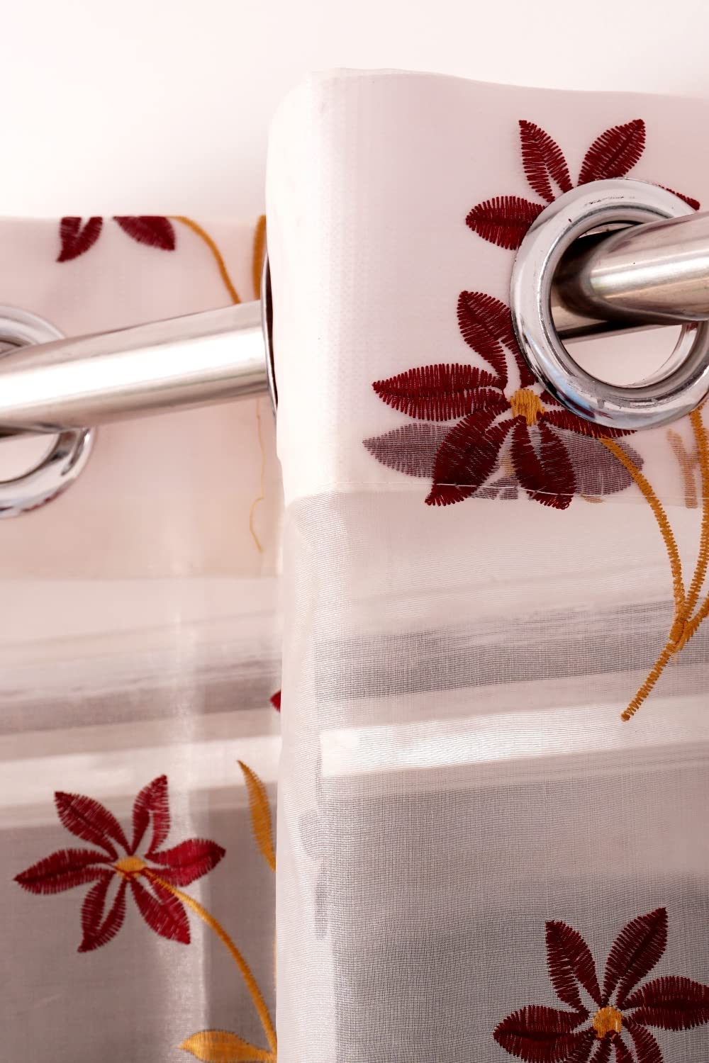 Elegant Maroon & Golden Sheer Tissue Curtains: Perfectly Embroidered Home Decor