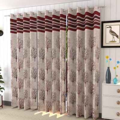 Elegant Maroon Jacquard Jute Blackout Curtains for Doors – 7 Feet Long