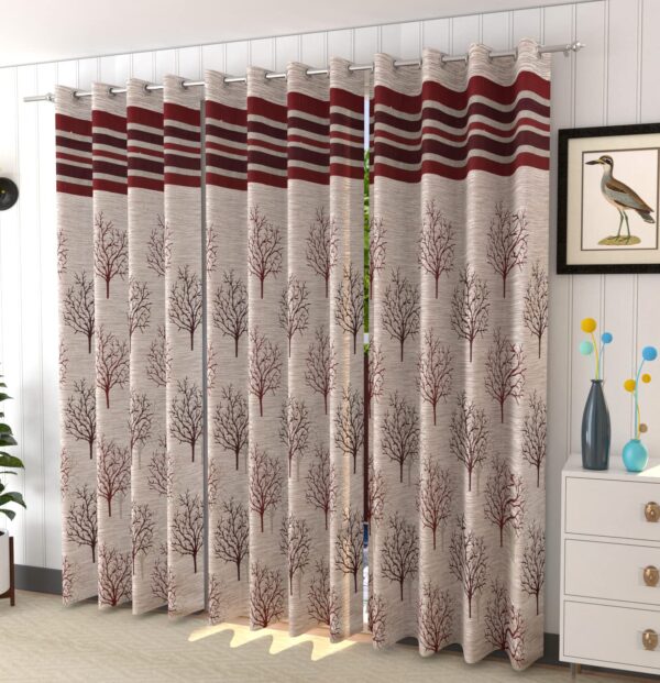 Elegant Maroon Jacquard Jute Blackout Curtains for Doors - 7 Feet Long