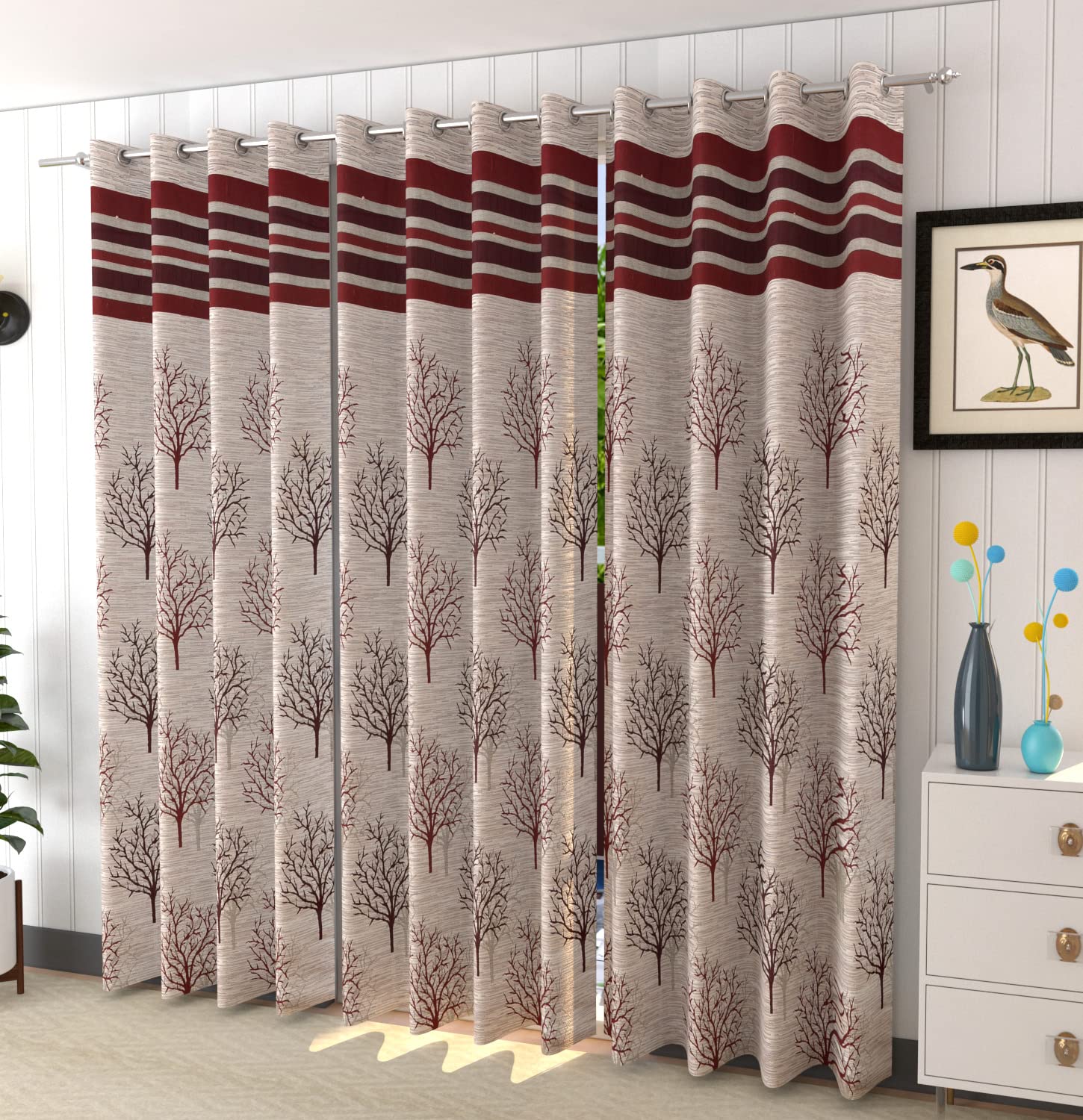 Elegant Maroon Jacquard Jute Blackout Curtains: Stylish and Functional Door Solution