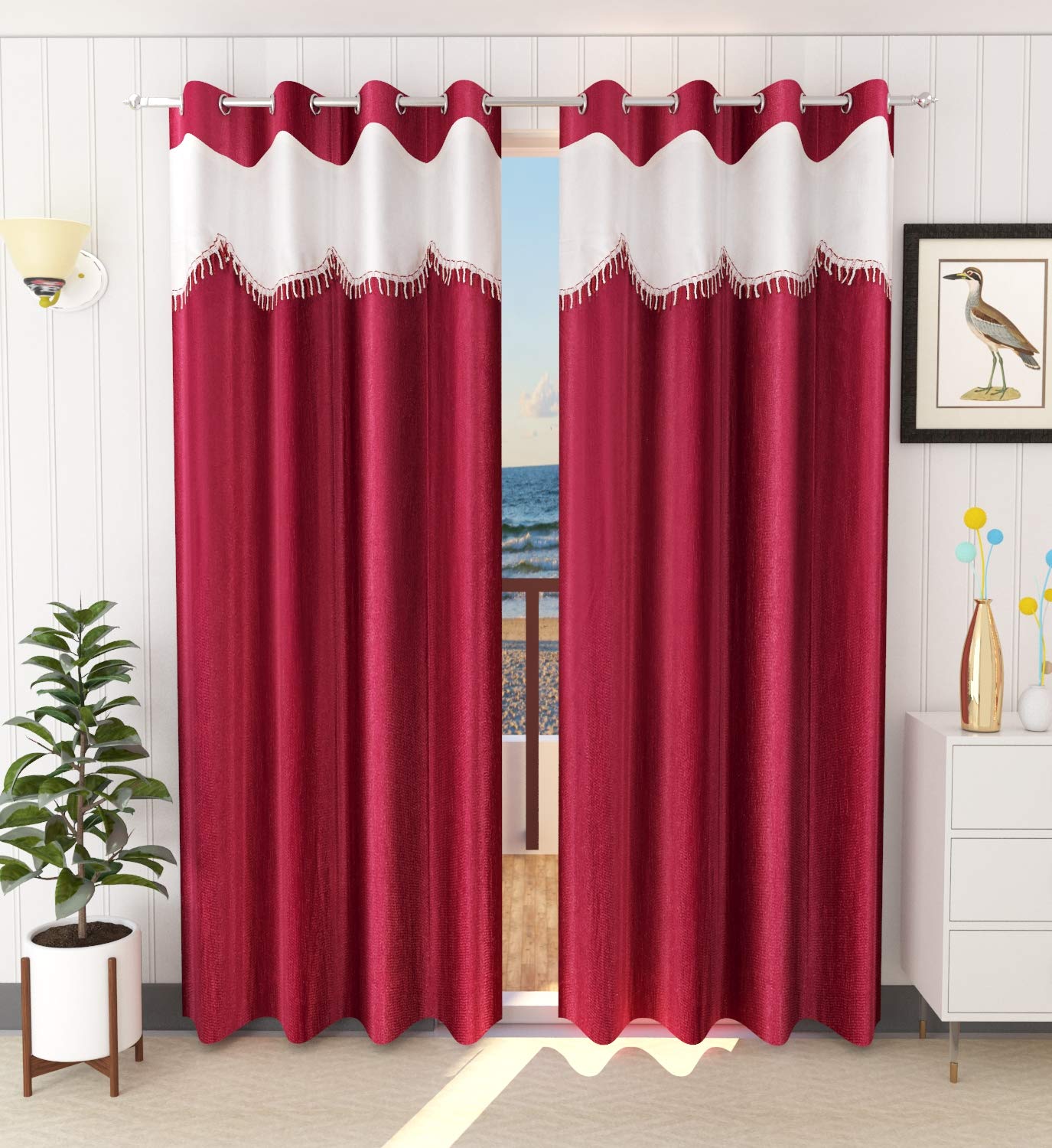 Elegant Maroon Polyester Eyelet Door Curtains with Cream Frill Review