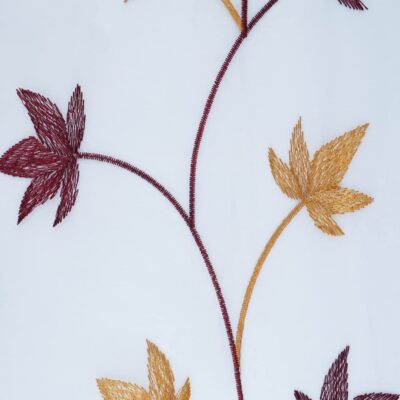 Elegant Maroon & Yellow Leaf Design Eyelet Curtain Set for Home Decor