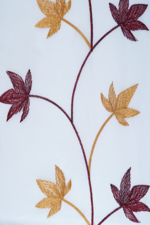 Elegant Maroon & Yellow Leaf Design Eyelet Curtain Set for Home Decor