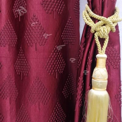 Elegant Maroon and Golden RIDHAAN Fabric Curtains with Tieback – Pack of 4