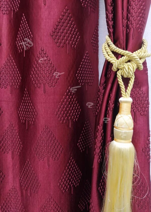 Elegant Maroon and Golden RIDHAAN Fabric Curtains with Tieback - Pack of 4