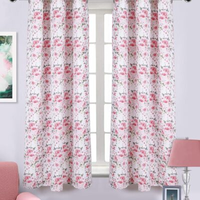 Elegant Pink Floral Cotton Window Curtains – 4ft x 5ft, Pack of 2