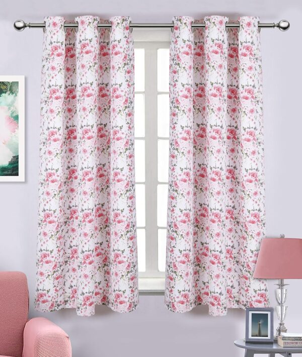 Elegant Pink Floral Cotton Window Curtains - 4ft x 5ft, Pack of 2