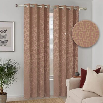 Elegant Pink Jacquard Eyelet Door Curtain – 7ft with Tie Back Option