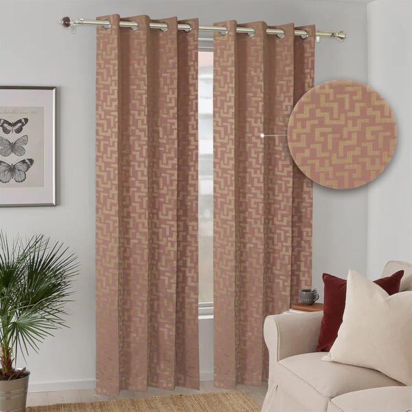 Elegant Pink Jacquard Eyelet Door Curtain - 7ft with Tie Back Option