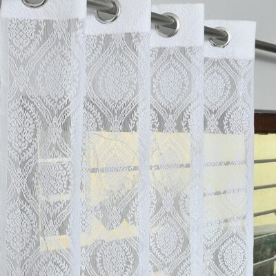 Elegant Polyester Sheer Net Damask Eyelet Curtains – Set of 2, 5ft White