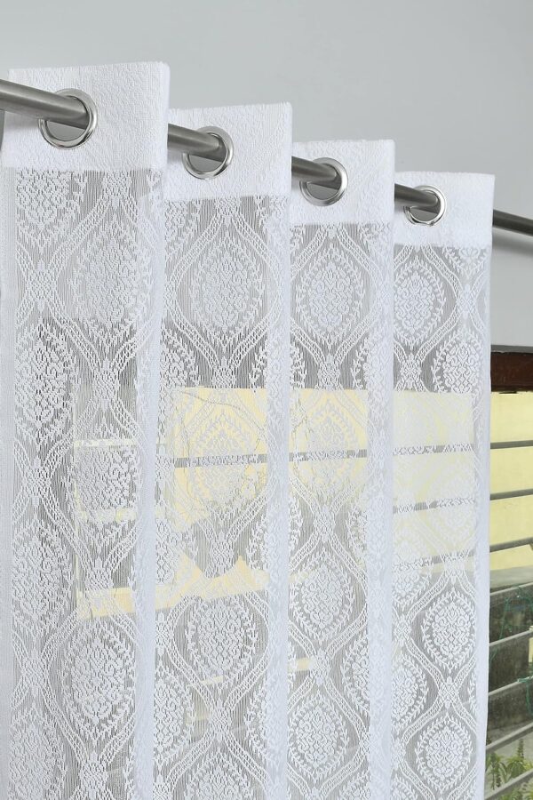 Elegant Polyester Sheer Net Damask Eyelet Curtains - Set of 2, 5ft White