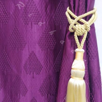 Elegant Purple Long Crush Curtains with Pine Tree Design and Tie Back Set