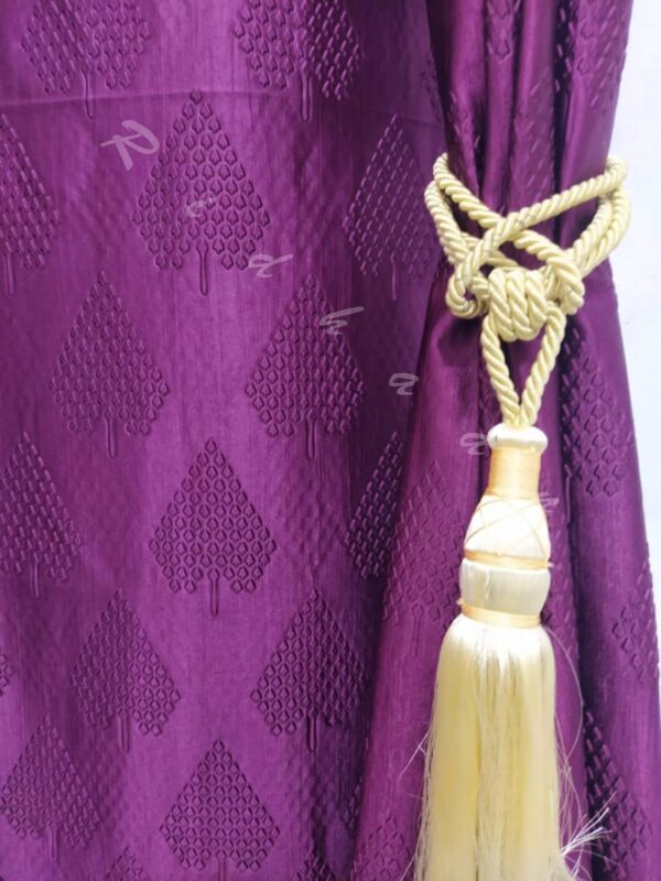 Elegant Purple Long Crush Curtains with Pine Tree Design and Tie Back Set