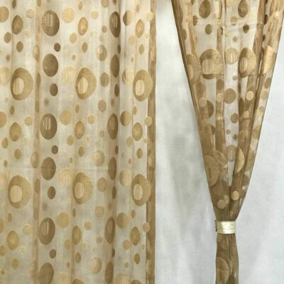 Elegant RIDHAAN Brown Dot Circles 9 Feet Imported Net Fabric Curtains