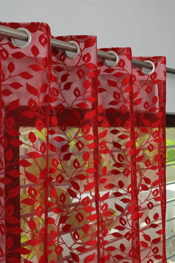 Elegant Red Leaf Sheer Polyester Curtains for Doors - 5 Feet Long