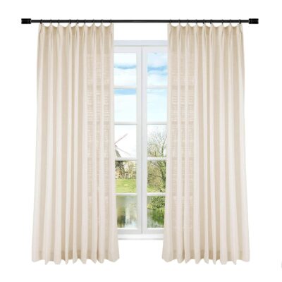 Elegant Sand Beige Pinch Pleat Faux Linen Curtain Panel for Darkening Spaces