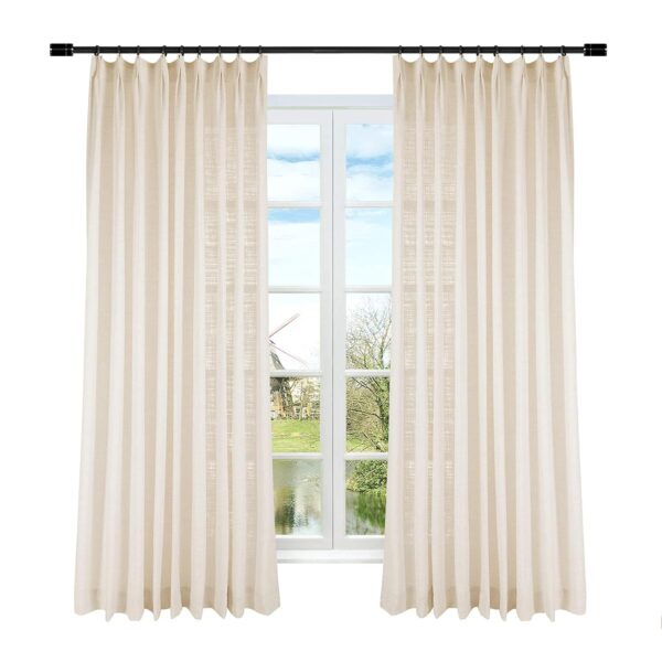 Elegant Sand Beige Pinch Pleat Faux Linen Curtain Panel for Darkening Spaces