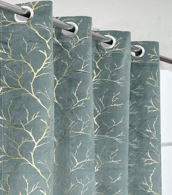 Elegant Semi-Sheer Velvet Curtains with Foil Leaf Print for Long Doors