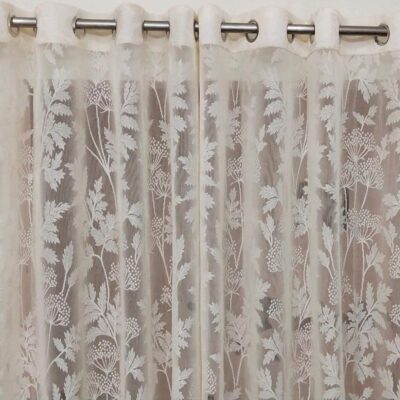 Elegant White Floral Eyelet Curtains – Heavy Net Tissue, Pack of 2