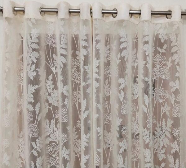 Elegant White Floral Eyelet Curtains - Heavy Net Tissue, Pack of 2