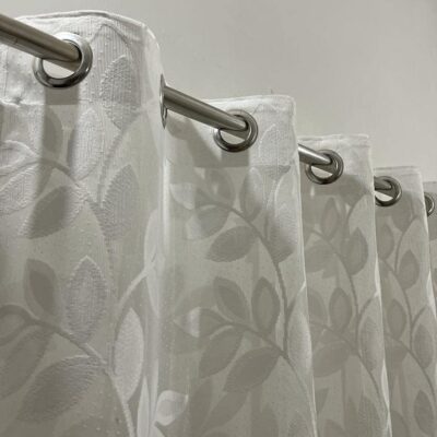 Elegant White Net Curtains with Leaf Design for 4×9 Feet Doors