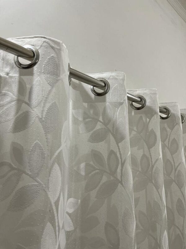 Elegant White Net Curtains with Leaf Design for 4x9 Feet Doors