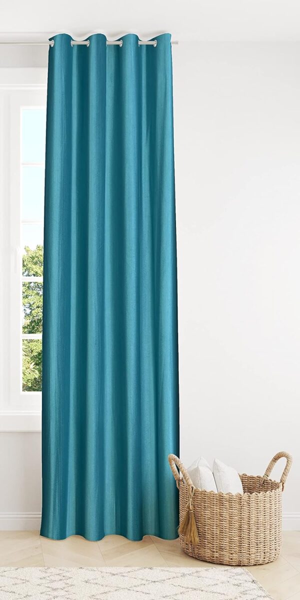 Faux Texture Aqua Curtains for Living Room | Room Darkening Eyelet Panels