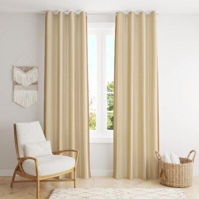 Faux Texture Cream Room Darkening Curtains for Doors – 9 Feet Panels