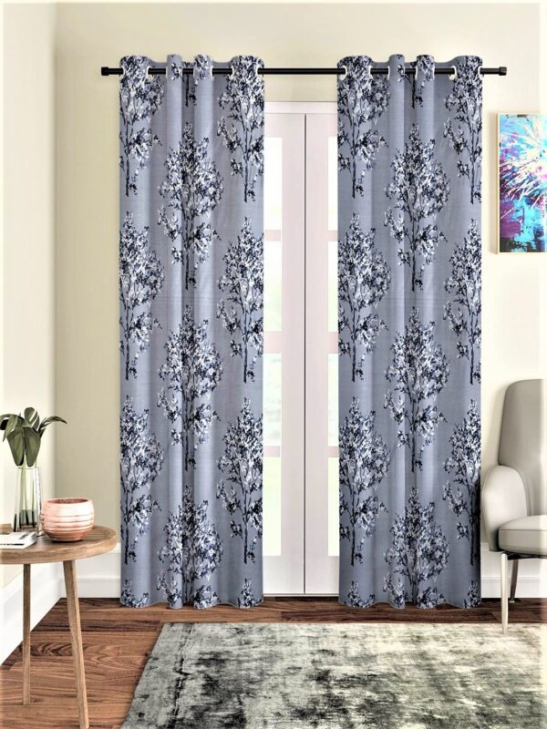 Floral Eyelet Polyester Door Curtains in Grey - Stylish 2 Piece Set