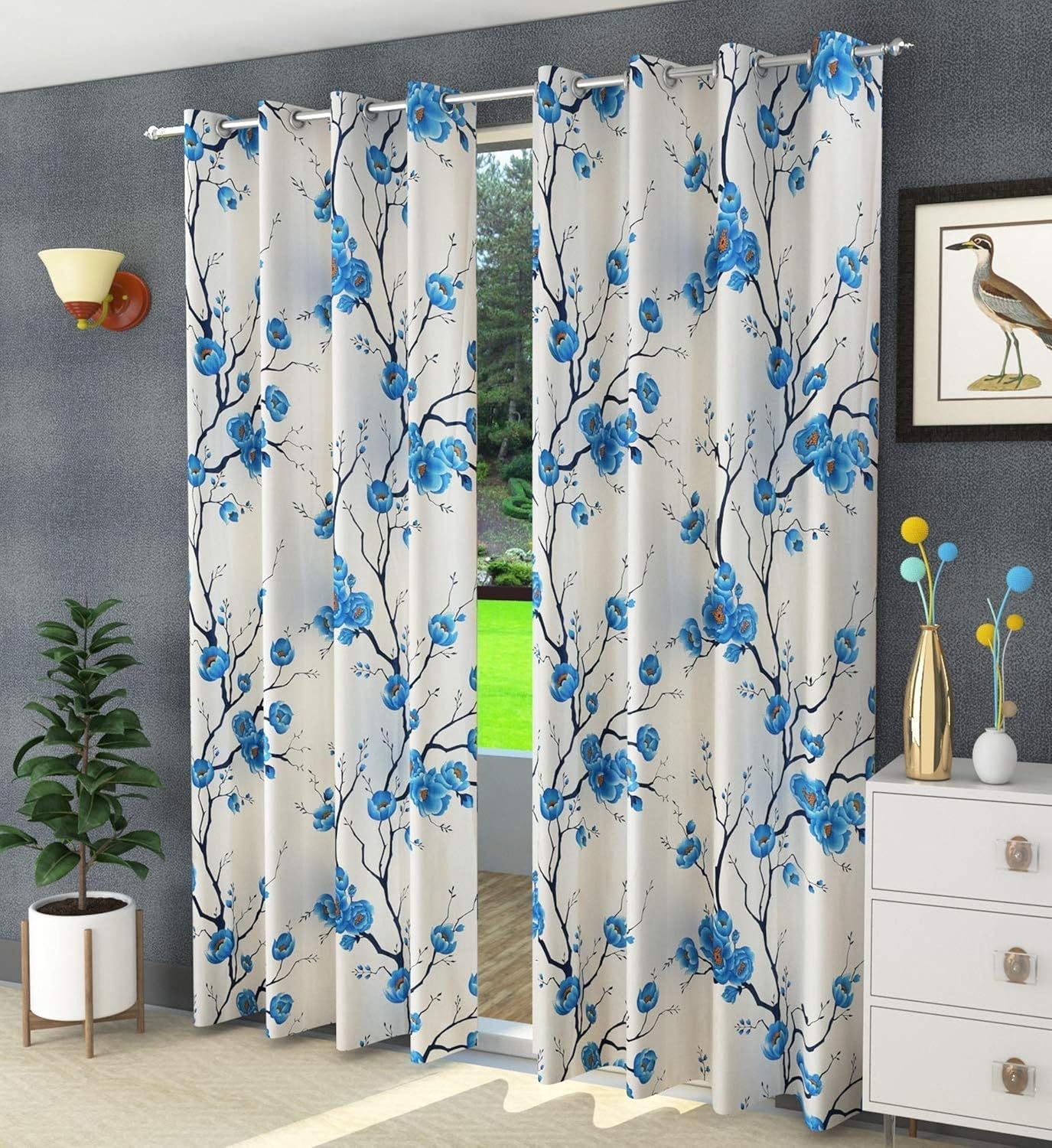 Floral Printed Aqua Curtains: Stylish Solution for 9 Feet Long Doors