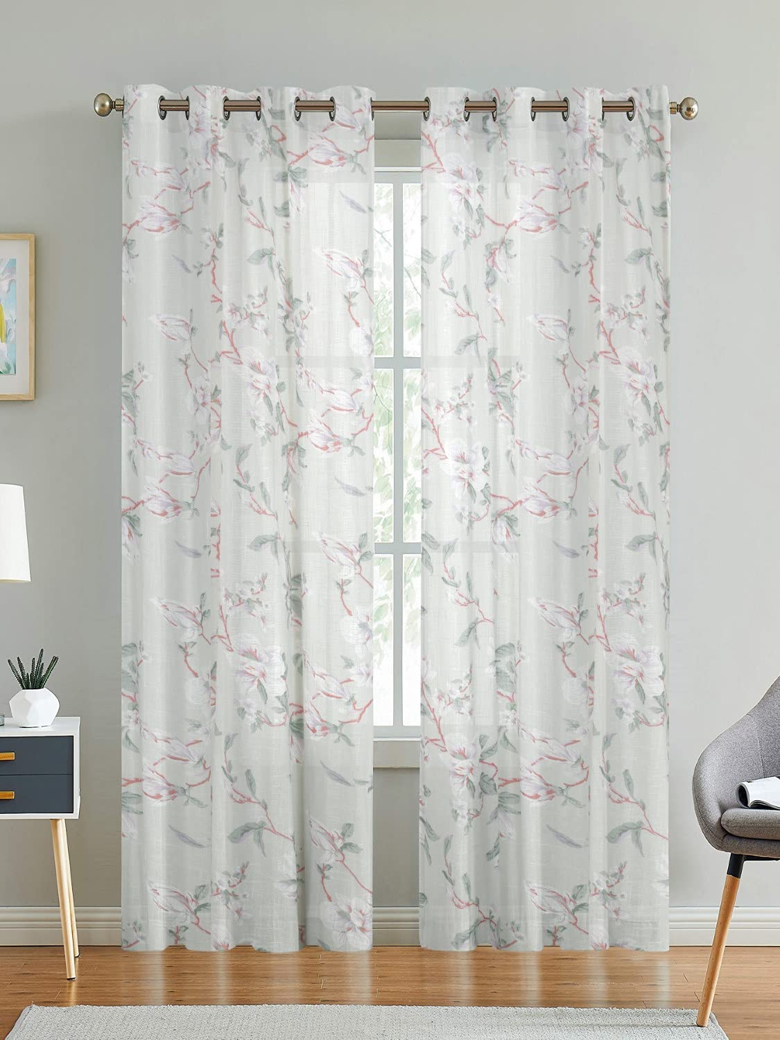 Elegant Floral Printed Cotton Sheer Curtains for Stylish Home Privacy