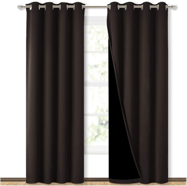 Full Blackout Curtains for Bedrooms - Soundproof, Double Layer Dark Brown Design