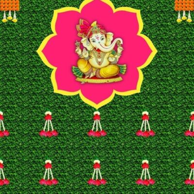 Ganesh Backdrop Cloth for Pooja Decoration – 5×8 Feet Traditional Curtain