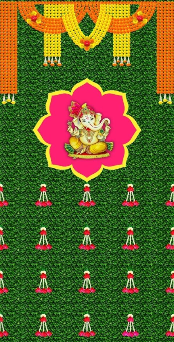 Ganesh Backdrop Cloth for Pooja Decoration - 5x8 Feet Traditional Curtain