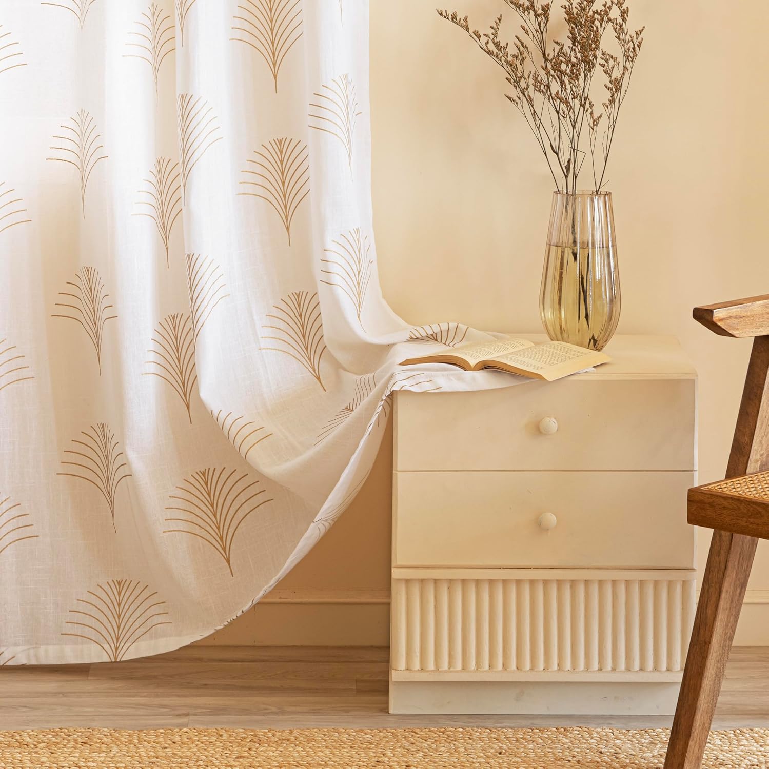 Elegant Gold Tree Print Curtains: Perfect Sheer Linen Panels for Living Rooms