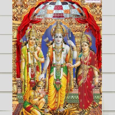 Grommet Door Curtain for Diwali: 3D Ram Darbar Design, 7Ft Opaque Panel