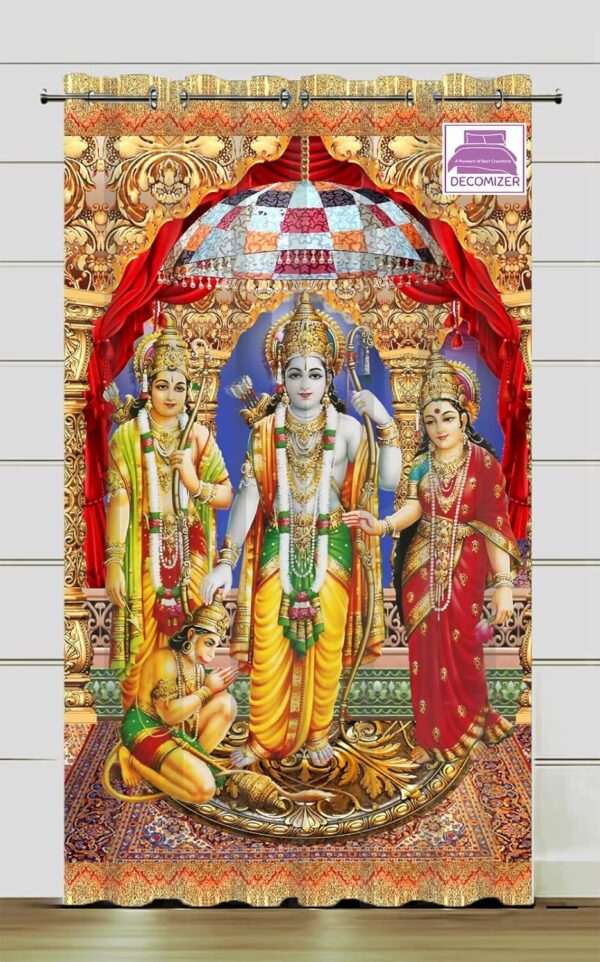 Grommet Door Curtain for Diwali: 3D Ram Darbar Design, 7Ft Opaque Panel