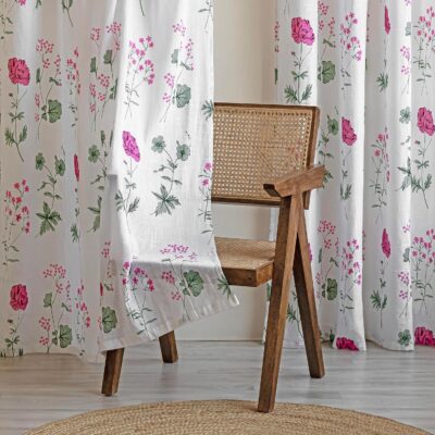 HOMEMONDE Pink Floral Sheer Curtains for Doors – Light Filtering Linen Set