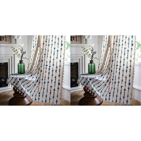 HUESLAND Cotton Curtains: Bohemian Blue Stripes for Stylish Door Decor