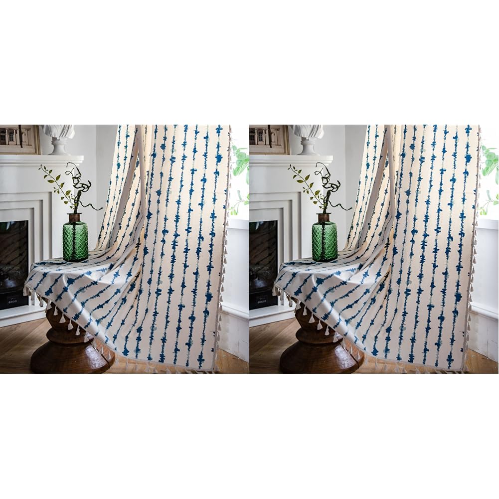 Transform Your Space with HUESLAND Bohemian Blue Striped Cotton Curtains