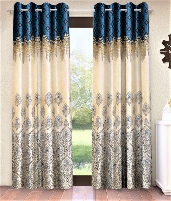 Home Sizzler Blue Ethnic Motif Eyelet Door Curtain - 7 Feet Long