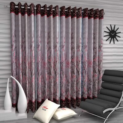 Home Sizzler Maroon 4 Piece Eyelet Polyester Curtains for Elegant Windows