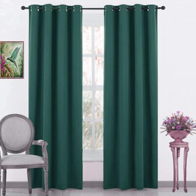 JUPON Teal Green Silk Blackout Curtains – Stylish, Energy Efficient, 3 Layers