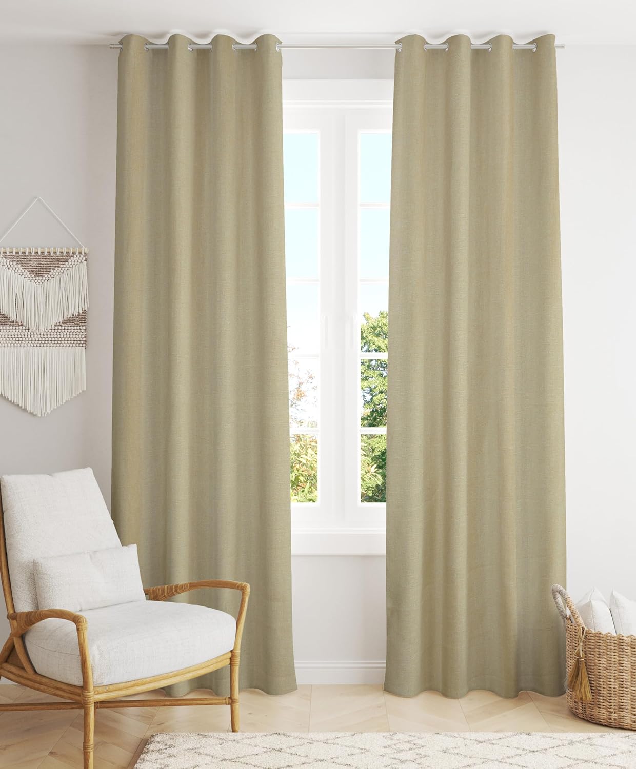 Elegant Cream Jute Curtains for Doors: Modern, Hypoallergenic, 7 Feet Long