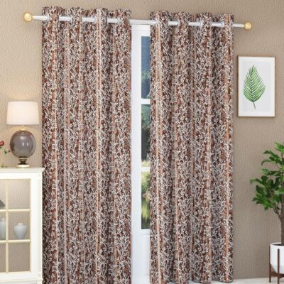 Leaf Print Window Curtains: Stylish Coffee-Colored Polyester for Your Home