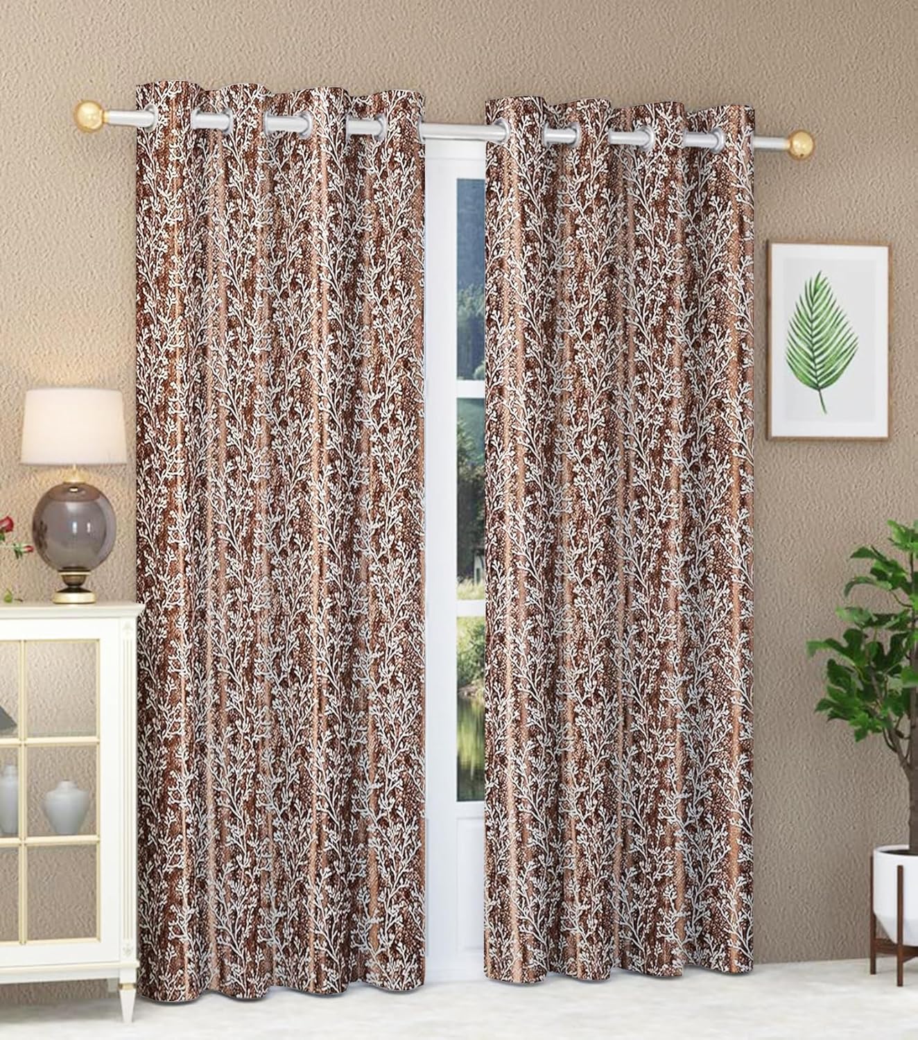 Leaf Print Window Curtains: Elevate Your Home with Stylish Coffee-Colored Design