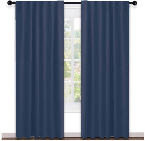 Lushomes Navy Blue Cotton Rod Pocket Curtains - Stylish Door Drapes Online