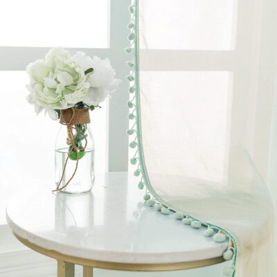 Mint Green Sheer Curtains with Pom Poms for Stylish Room Darkening