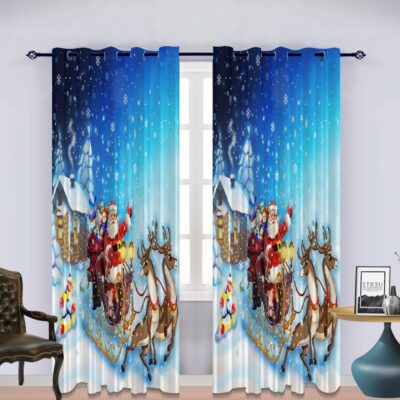 Modern 3D Christmas Printed Curtains in Polyester – 7×4 Feet, Eyelet Design